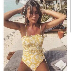 Peony Swimsuit One Piece Yellow Floral